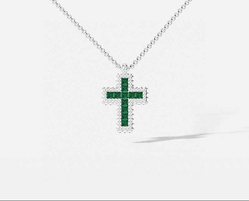 APM Monaco Elegant Green Cross Pendant Necklace